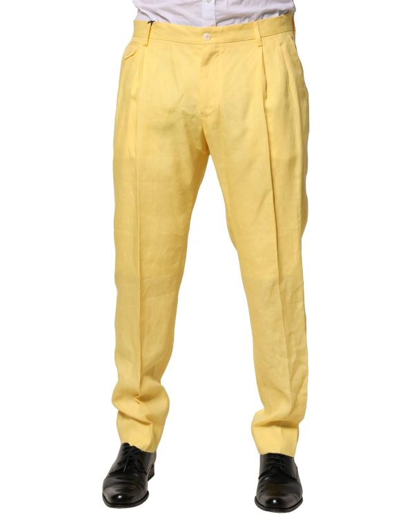 Yellow Flax Tapered Dress Men Pants - Image 2
