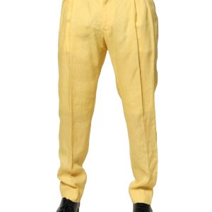 Yellow Flax Tapered Dress Men Pants