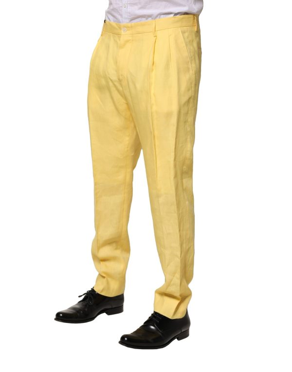 Yellow Flax Tapered Dress Men Pants - Image 3