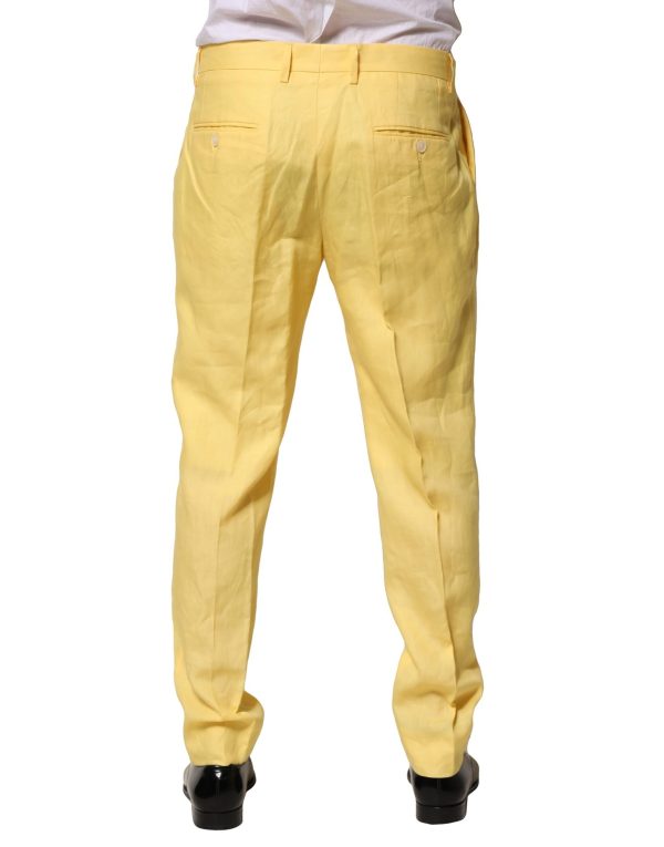 Yellow Flax Tapered Dress Men Pants - Image 4