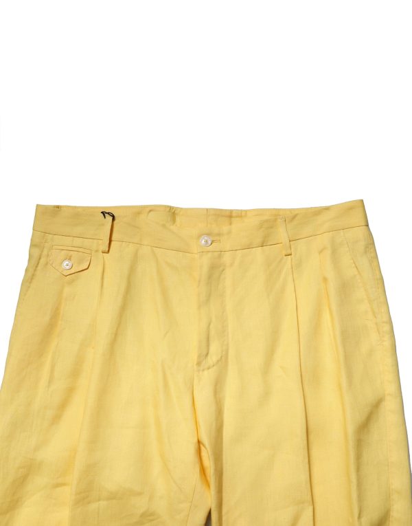 Yellow Flax Tapered Dress Men Pants - Image 5