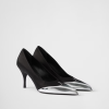 Black Satin And Metallic Silver Leather Pumps - Image 2