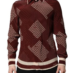 Maroon Dotted Silk Long Sleeve Casual Shirt