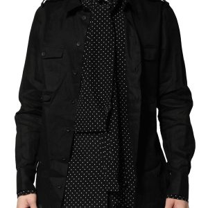 Black Polka Dot Linen Silk Men Casual Shirt