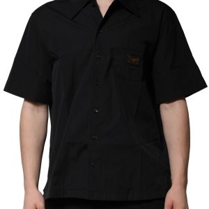 Black Cotton Short Sleeve Buttoned Casual Shirt