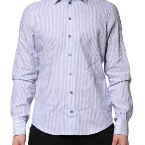 White Blue Striped Cotton Dress Formal Shirt