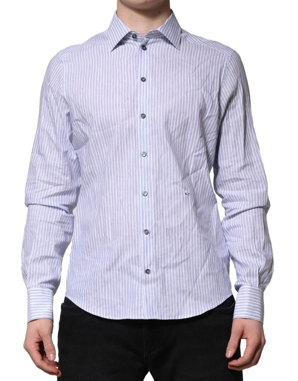 White Blue Striped Cotton Dress Formal Shirt