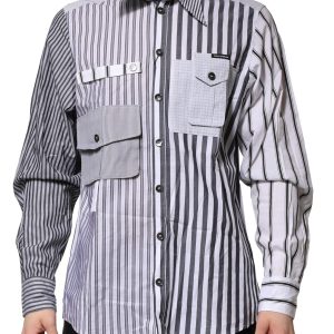 White Gray Striped Cotton Men Casual Shirt