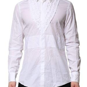 White Cotton Ruffled Detailing Formal Shirt