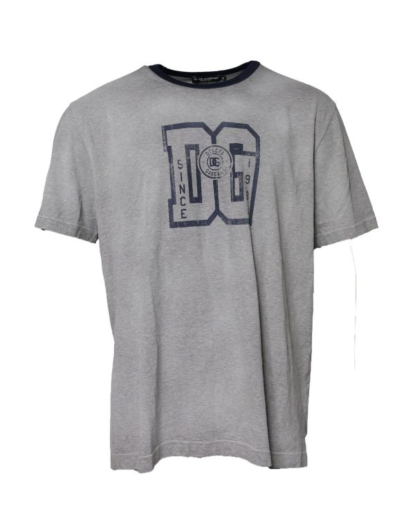 Gray Cotton Crew Neck Short Sleeves T-shirt - Image 2