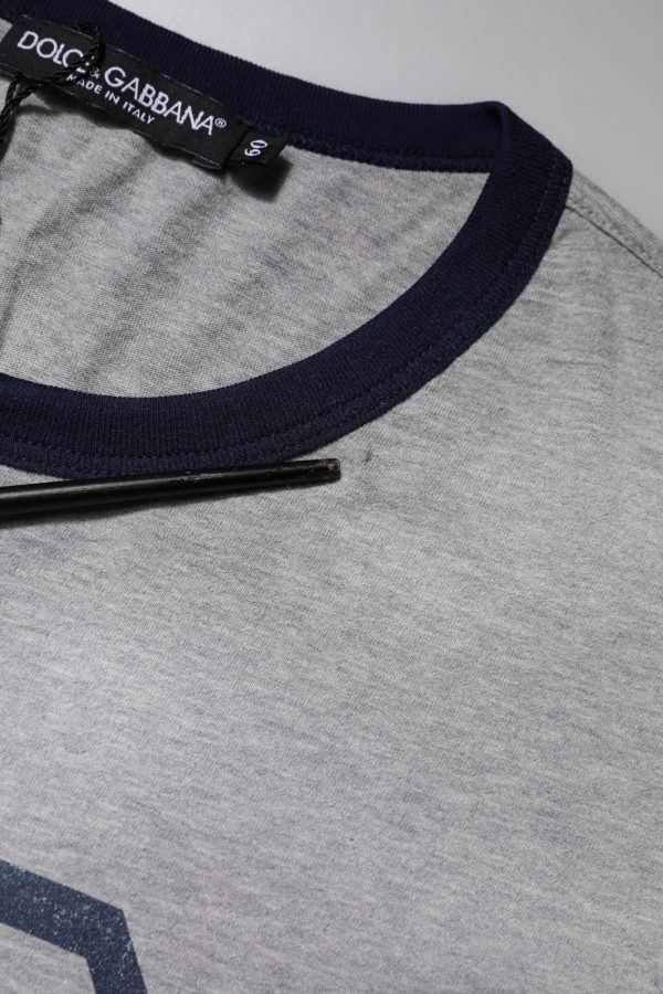 Gray Cotton Crew Neck Short Sleeves T-shirt - Image 5
