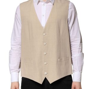 Beige Linen Dress Formal Men Waistcoat Vest
