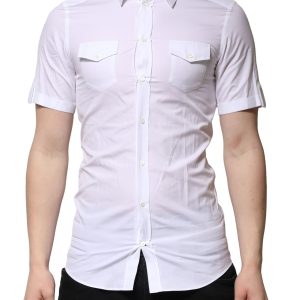 White Cotton GOLD Short Sleeves Formal Shirt