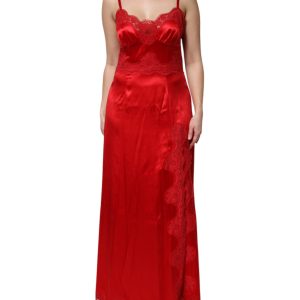 Red Silk Sleeveless Maxi Long Dress