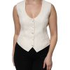 Ivory Cotton Button Down Sleeveless Vest Top - Image 2