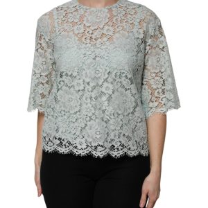 Mint Green Floral Lace Cotton Blouse Top