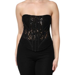 Black Cotton Floral Lace Corset Bustier Top