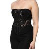 Black Cotton Floral Lace Corset Bustier Top - Image 3