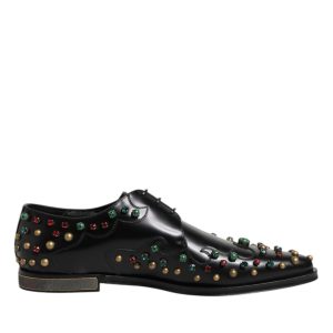 Black Leather Derby Dress Studded Shoes