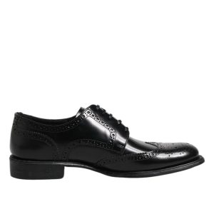 Black Leather Derby Wingtip Formal Shoes
