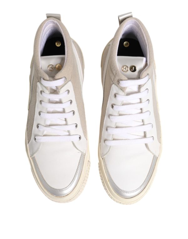 White Beige Lace Up Mid Top Casual Sneakers Shoes - Image 3