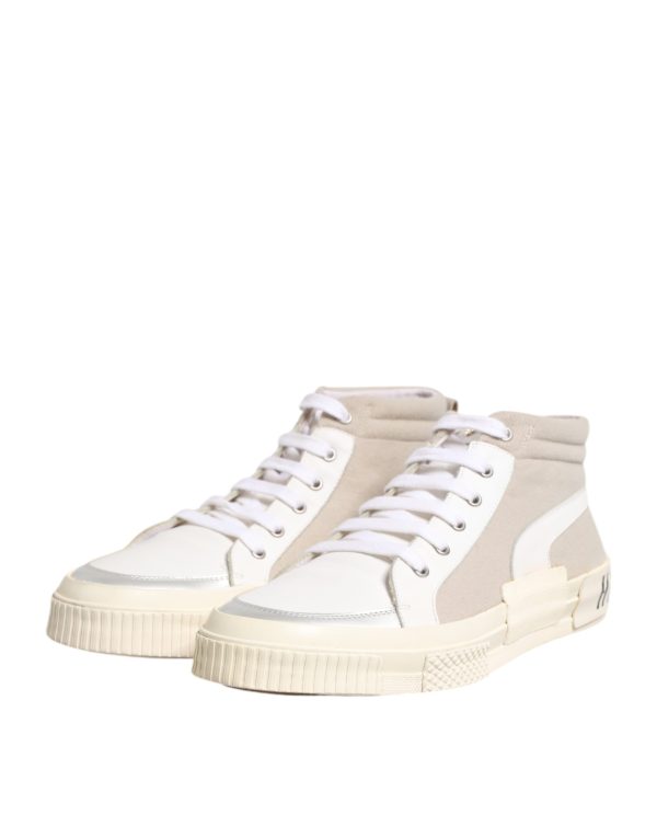 White Beige Lace Up Mid Top Casual Sneakers Shoes - Image 4