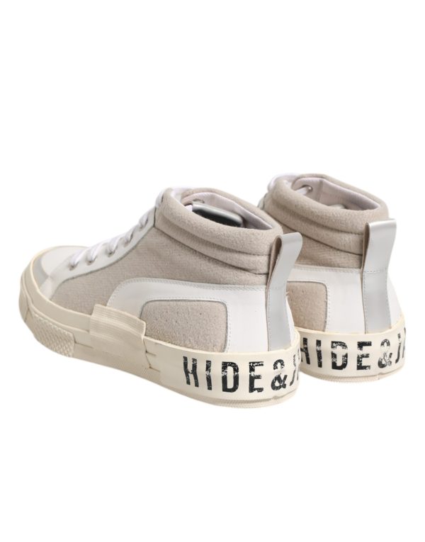 White Beige Lace Up Mid Top Casual Sneakers Shoes - Image 5