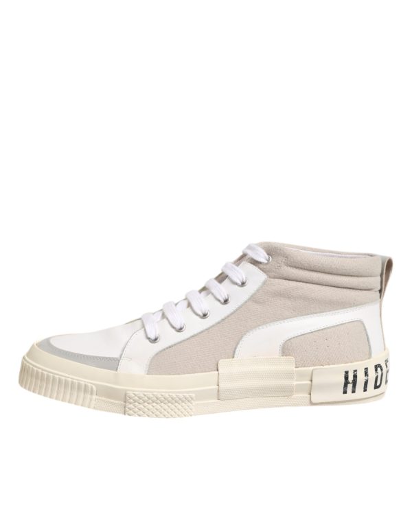 White Beige Lace Up Mid Top Casual Sneakers Shoes - Image 6
