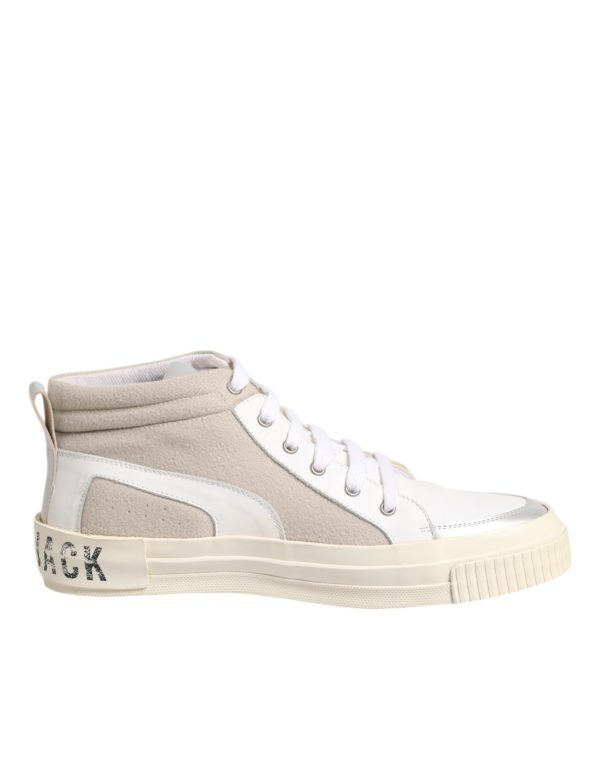 White Beige Lace Up Mid Top Casual Sneakers Shoes - Image 7