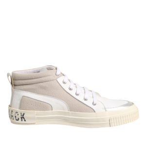 White Beige Lace Up Mid Top Casual Sneakers Shoes