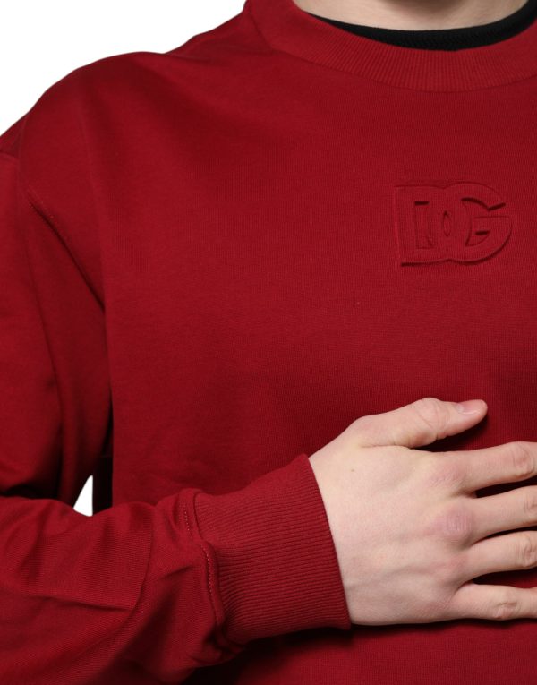 Red Embossed Logo Cotton Crew Neck Sweater - Image 6