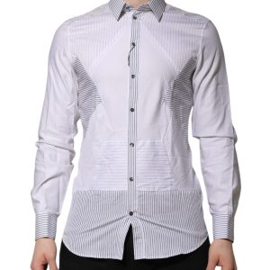 White Striped GOLD Long Sleeves Dress Shirt