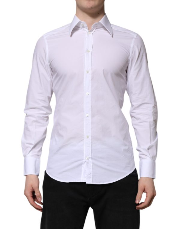 White Cotton GOLD Long Sleeve Men Dress Shirt