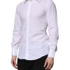 White Cotton GOLD Long Sleeve Men Dress Shirt - Image 3