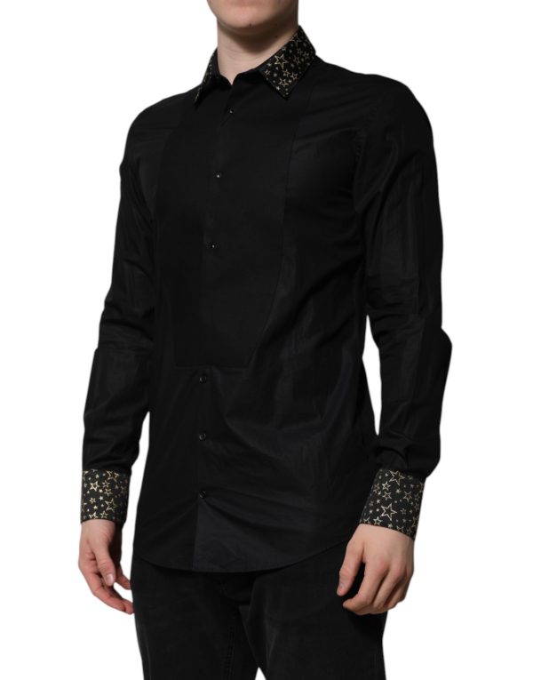 Black Cotton GOLD Long Sleeves Dress Shirt - Image 3
