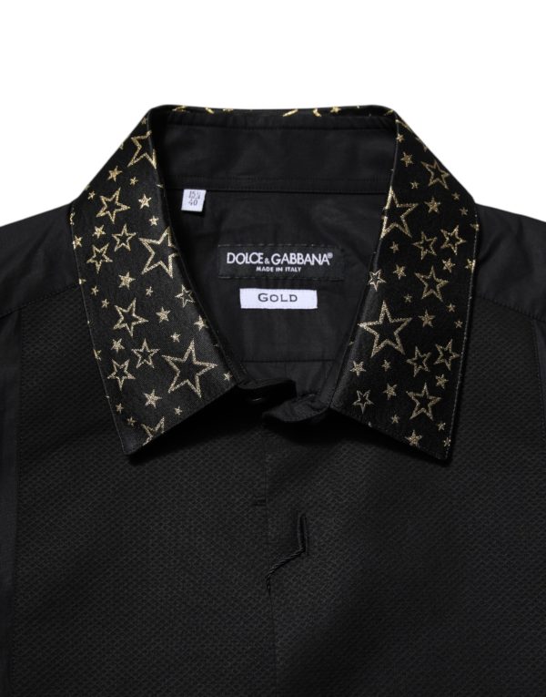 Black Cotton GOLD Long Sleeves Dress Shirt - Image 5