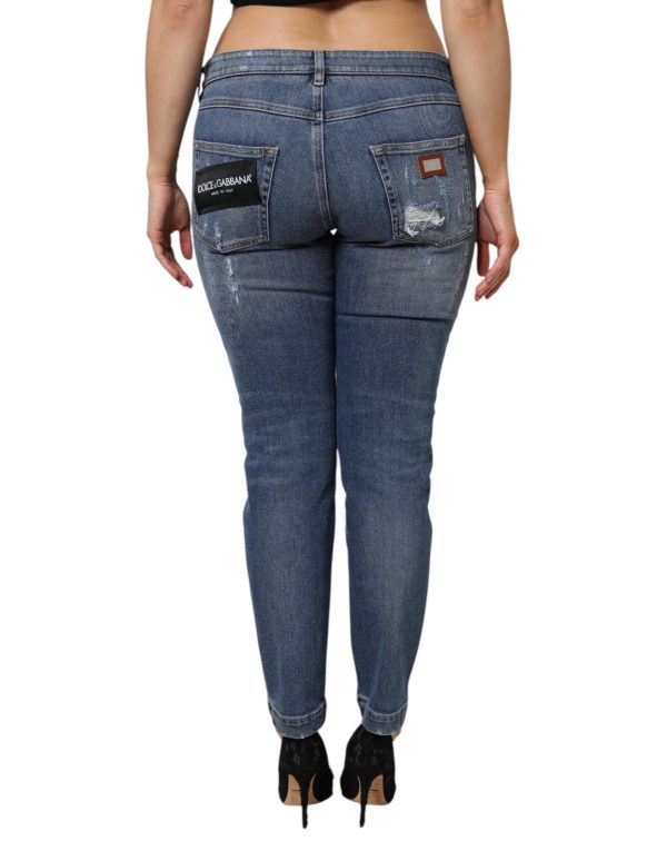 Blue Tattered Cotton Low Waist Denim Jeans - Image 4