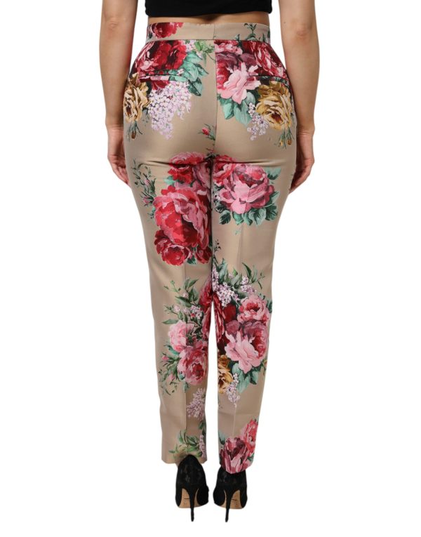 Beige Floral Print Women High Waist Pants - Image 4
