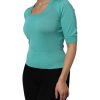 Aqua Blue Silk Short Sleeves Square Neck Top - Image 3