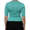 Aqua Blue Silk Short Sleeves Square Neck Top - Image 4