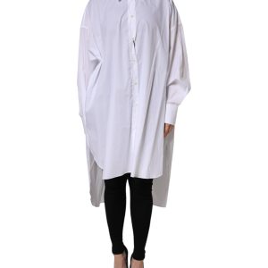 White Cotton Collared Shirt Long Sleeve Top