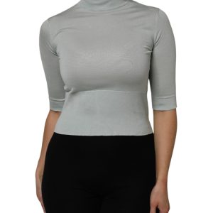 Light Green Silk Turtleneck 3/4 Sleeves Top