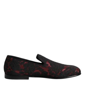 Red Black Jacquard Slip On Loafers Shoes