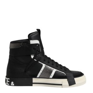 Black Leather High Top Logo Men Sneakers Shoes