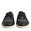 Black Leather Bee Crown Low Top Sneakers Shoes - Image 2