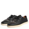 Black Leather Bee Crown Low Top Sneakers Shoes - Image 4