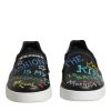 Black Leather Studded Graffiti Sneakers Shoes - Image 2