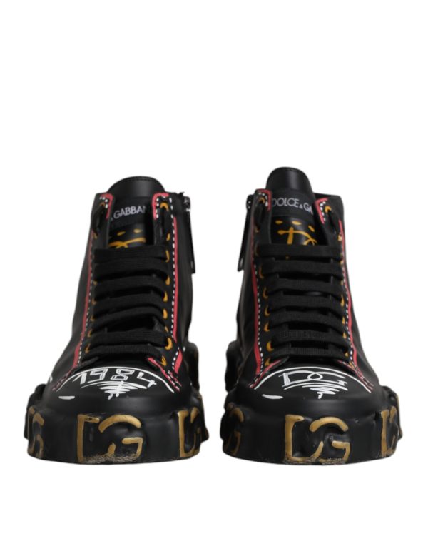 Black Leather Logo High Top Sneakers Shoes - Image 2