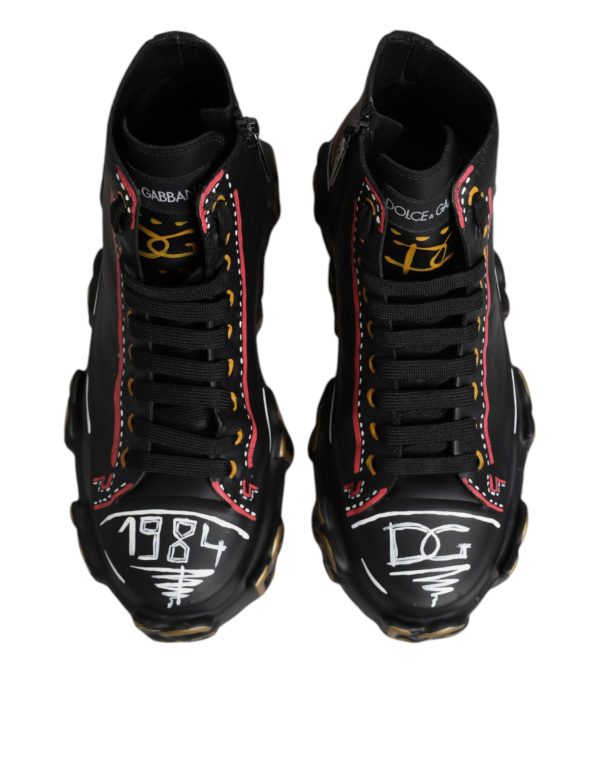 Black Leather Logo High Top Sneakers Shoes - Image 3