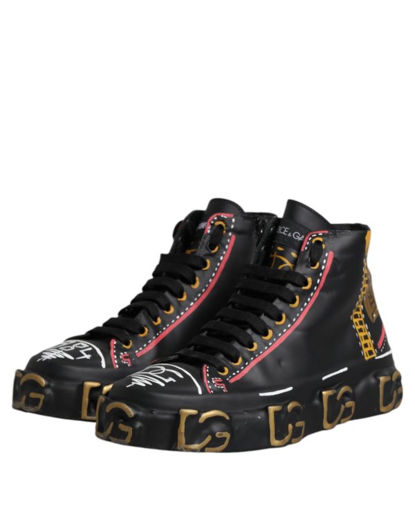 Black Leather Logo High Top Sneakers Shoes - Image 4